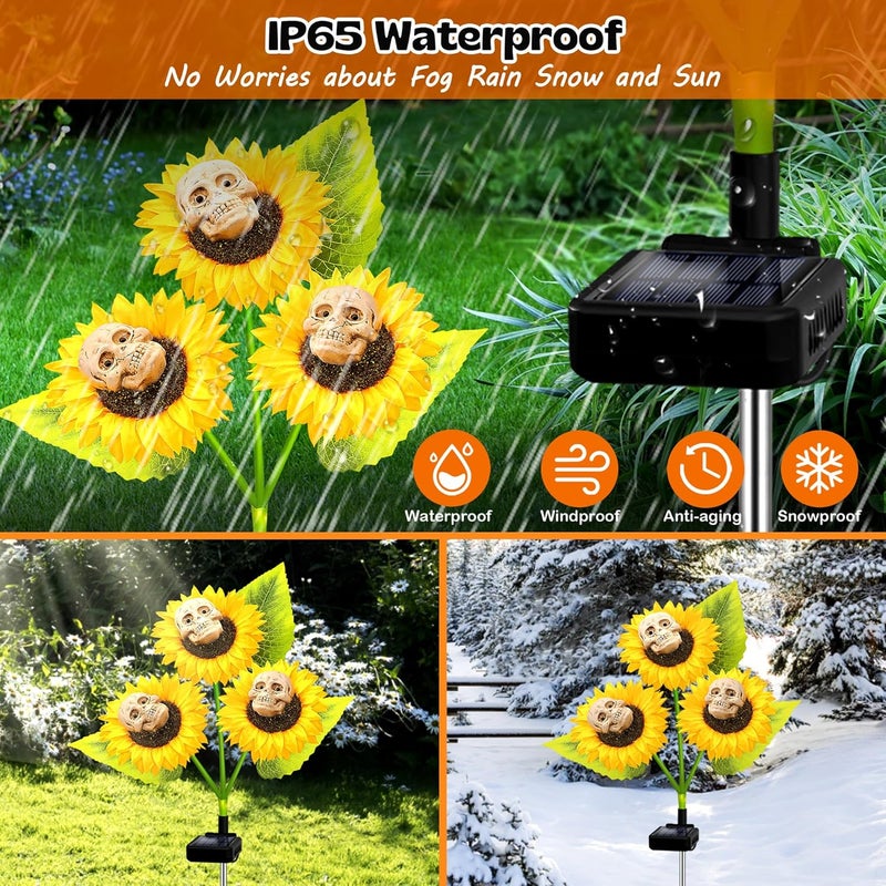 SANDECO Halloween Decorations Outdoor, 4 Pack Solar Scary Skull Sunflowers Lights,Waterproof Solar Flowers Lights Garden Decor for Halloween Yard Patio Lawn Party Decor - Image 4